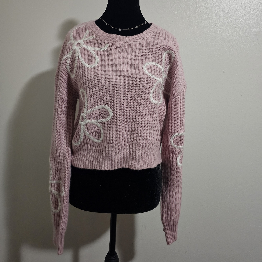 Pink Knit Sweater Flowers